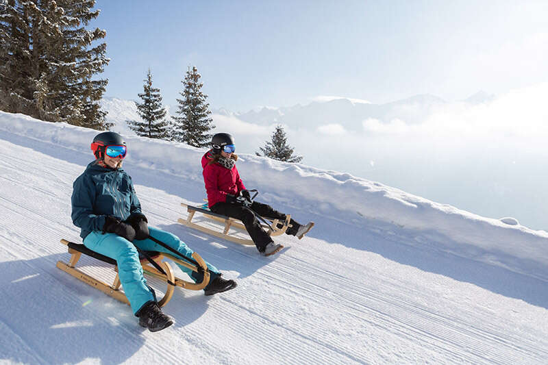 Tobogganing in winter in Fiss